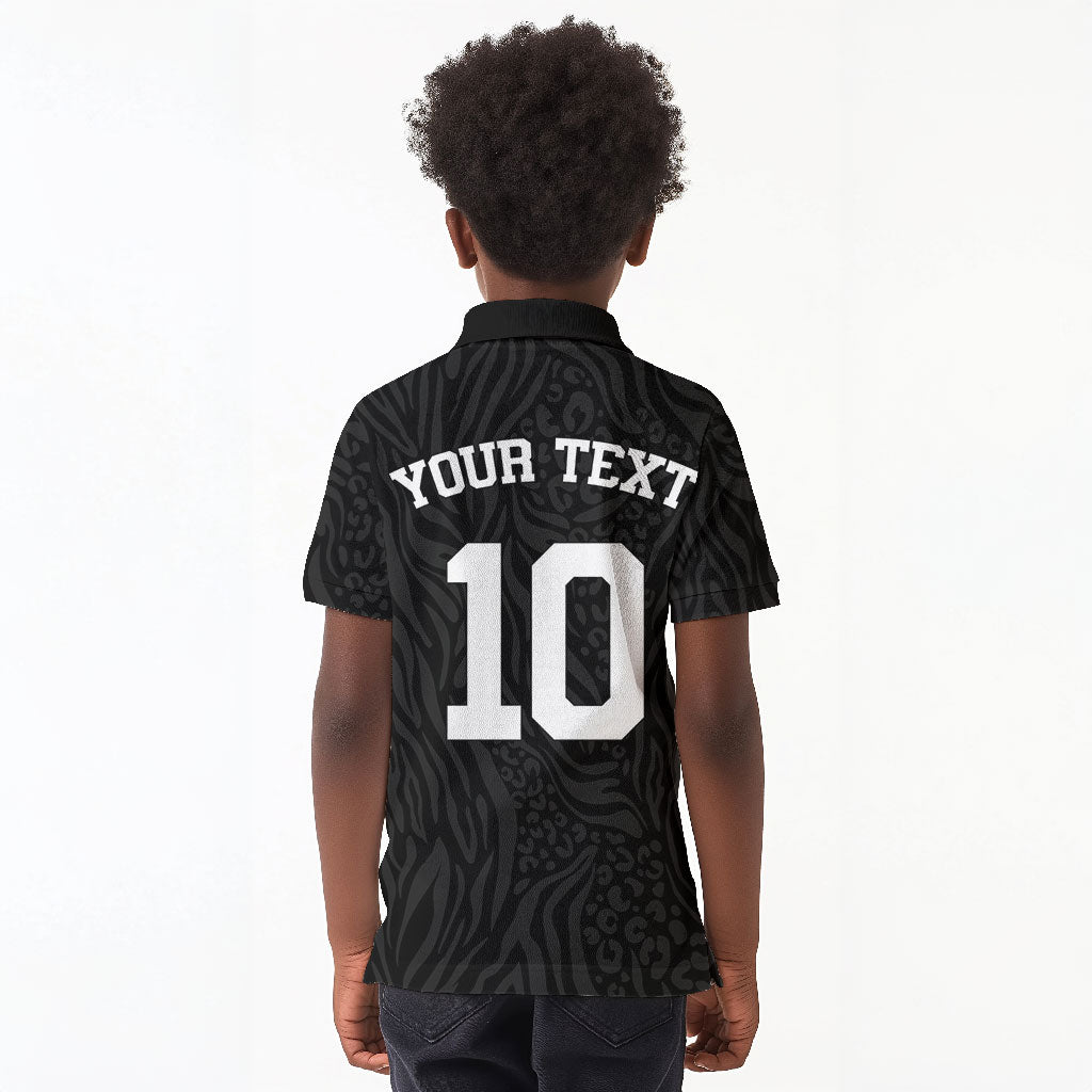 Custom DR Congo Football Kid Polo Shirt Leopards Texture Wild Black
