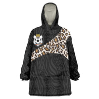 Custom DR Congo Football Kid Wearable Blanket Hoodie Leopards Texture Wild Black