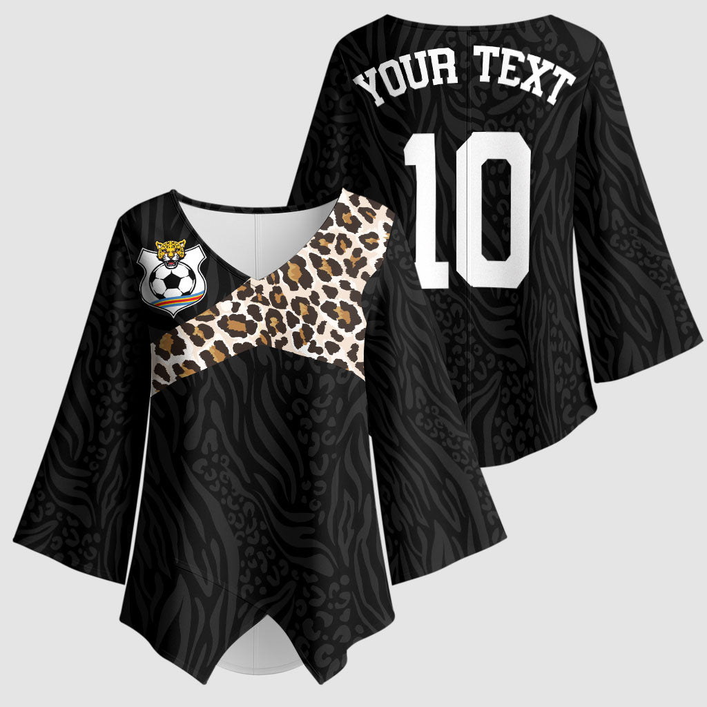 Custom DR Congo Football Kimono Sleeve Blouse Leopards Texture Wild Black