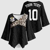 Custom DR Congo Football Kimono Sleeve Blouse Leopards Texture Wild Black