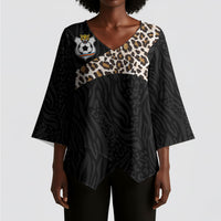 Custom DR Congo Football Kimono Sleeve Blouse Leopards Texture Wild Black