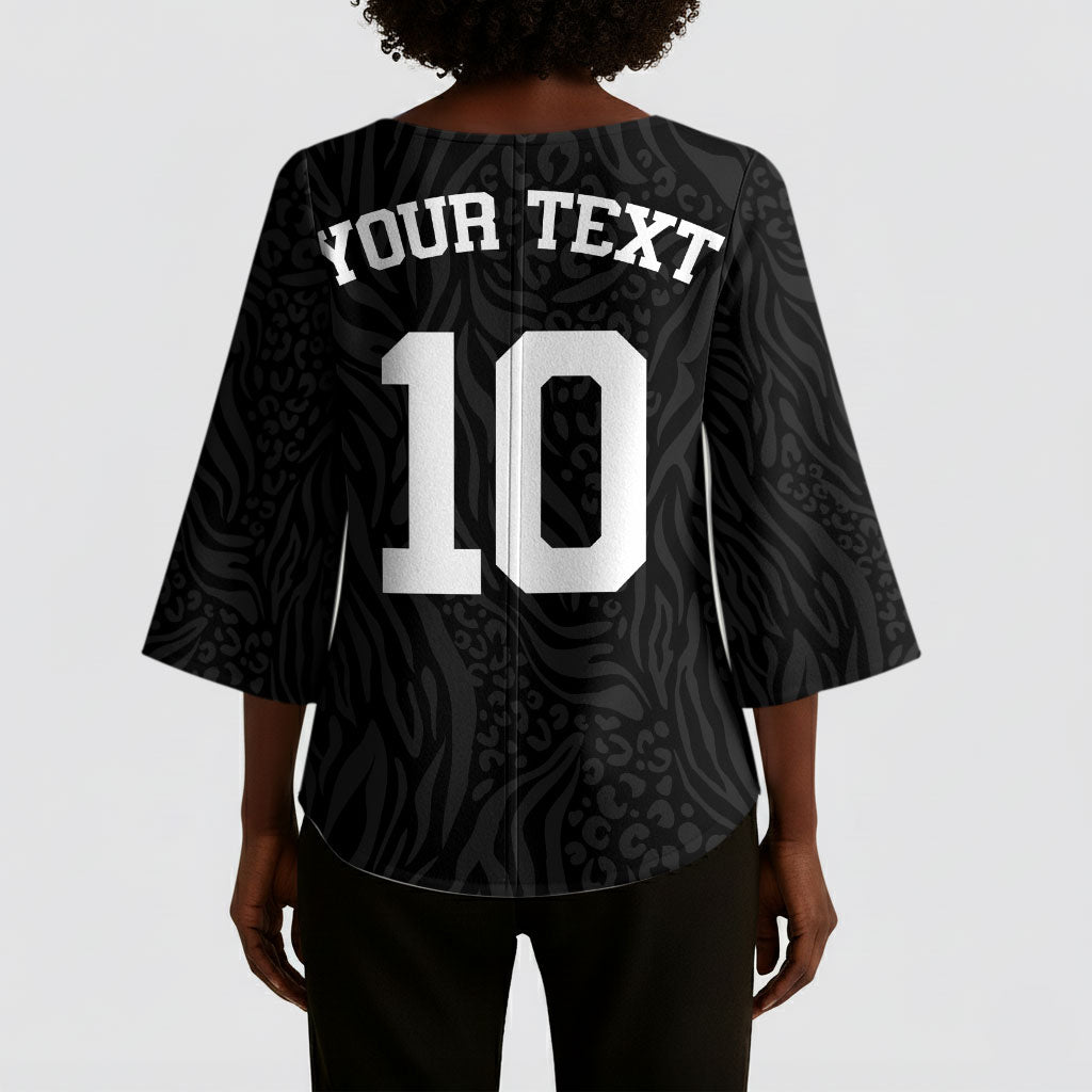 Custom DR Congo Football Kimono Sleeve Blouse Leopards Texture Wild Black