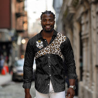 Custom DR Congo Football Long Sleeve Button Shirt Leopards Texture Wild Black