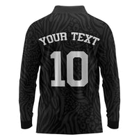 Custom DR Congo Football Long Sleeve Polo Shirt Leopards Texture Wild Black