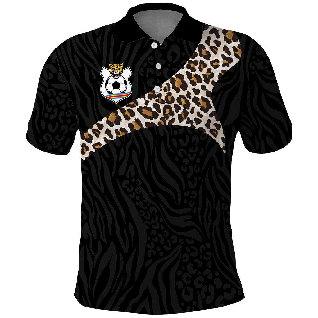 Custom DR Congo Football Polo Shirt Leopards Texture Wild Black