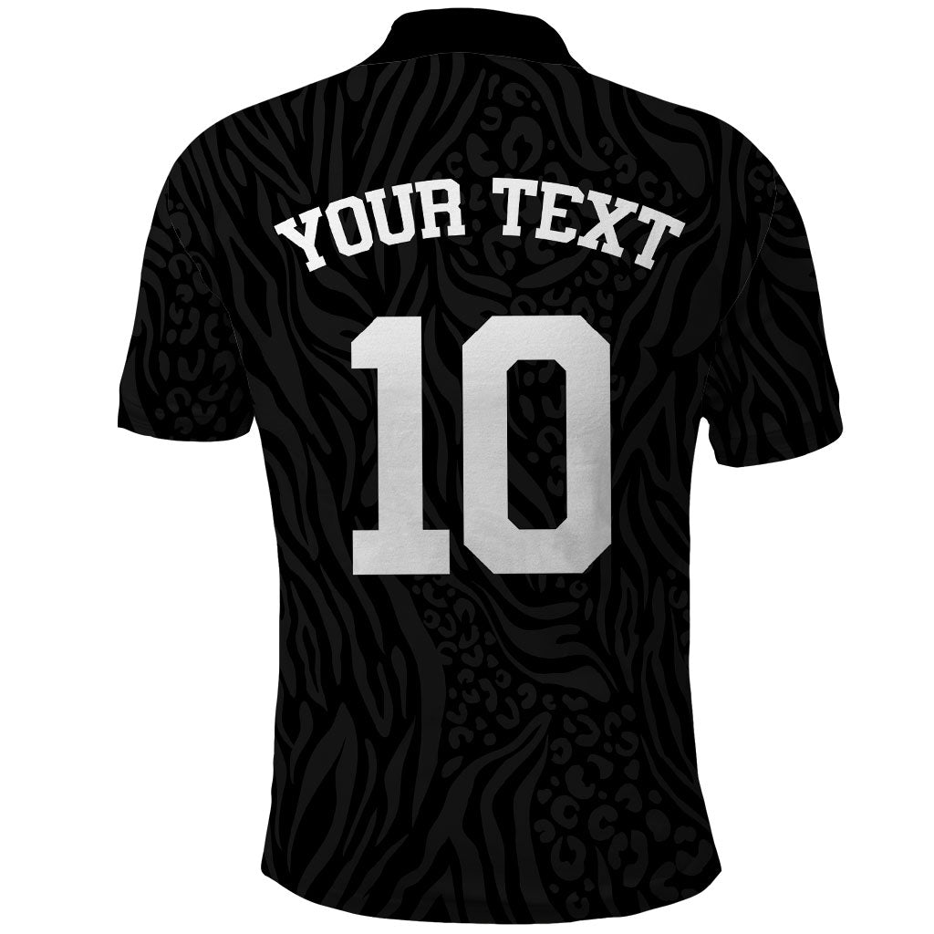 Custom DR Congo Football Polo Shirt Leopards Texture Wild Black
