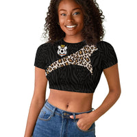 Custom DR Congo Football Raglan Cropped T shirt Leopards Texture Wild Black