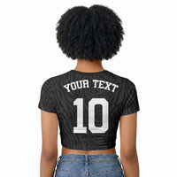 Custom DR Congo Football Raglan Cropped T shirt Leopards Texture Wild Black