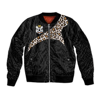 Custom DR Congo Football Sleeve Zip Bomber Jacket Leopards Texture Wild Black