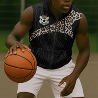 Custom DR Congo Football Sleeveless Zip Hoodie Leopards Texture Wild Black