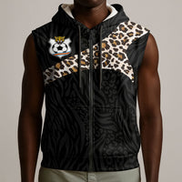 Custom DR Congo Football Sleeveless Zip Hoodie Leopards Texture Wild Black