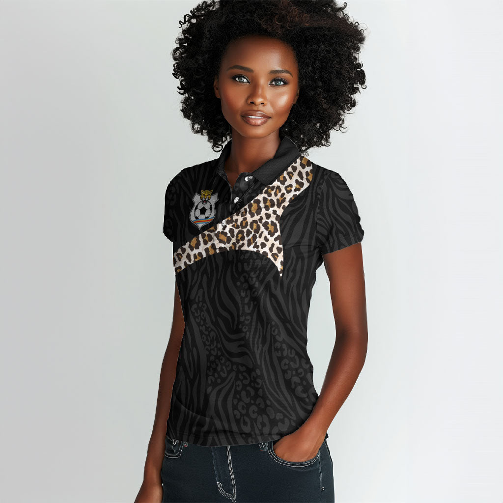 Custom DR Congo Football Women Polo Shirt Leopards Texture Wild Black