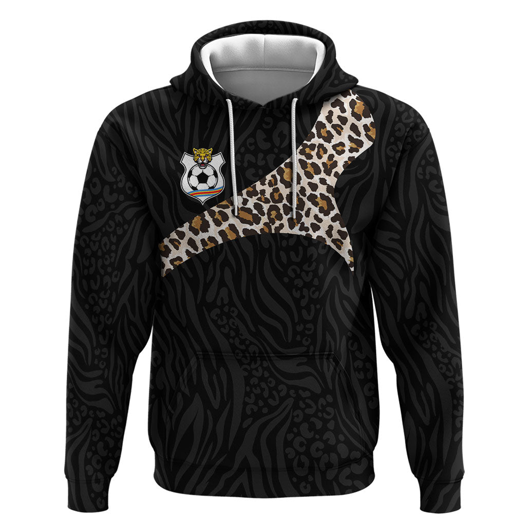 Custom DR Congo Football Zip Hoodie Leopards Texture Wild Black