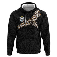 Custom DR Congo Football Zip Hoodie Leopards Texture Wild Black