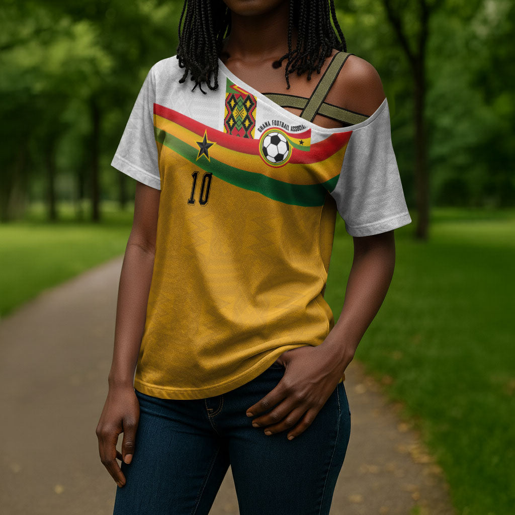Custom Ghana Football Cross Shoulder Shirt Abstract Flag and Kente Pattern