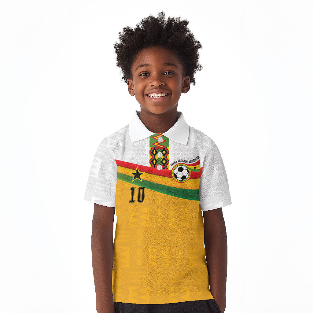Custom Ghana Football Kid Polo Shirt Abstract Flag and Kente Pattern