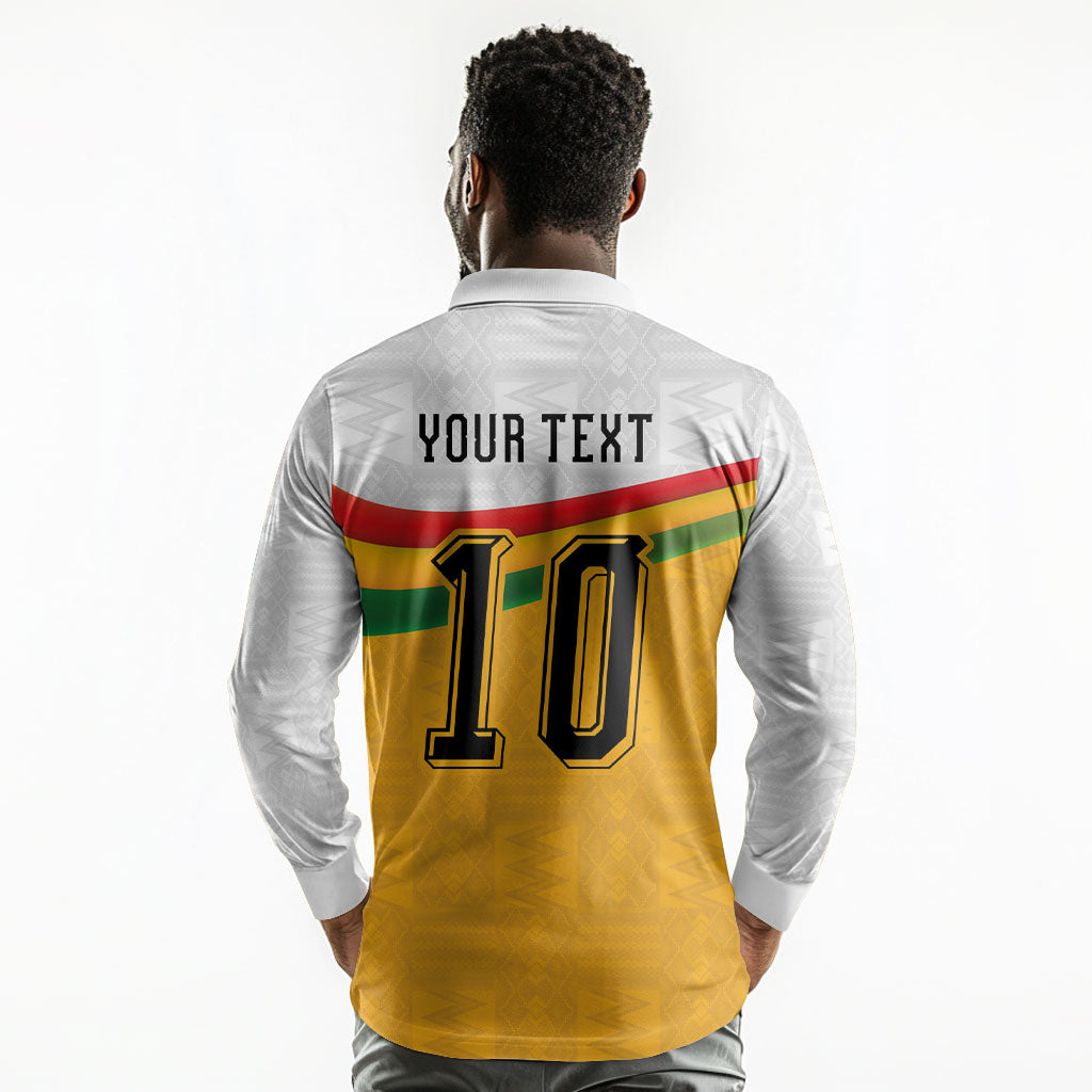 Custom Ghana Football Long Sleeve Polo Shirt Abstract Flag and Kente Pattern
