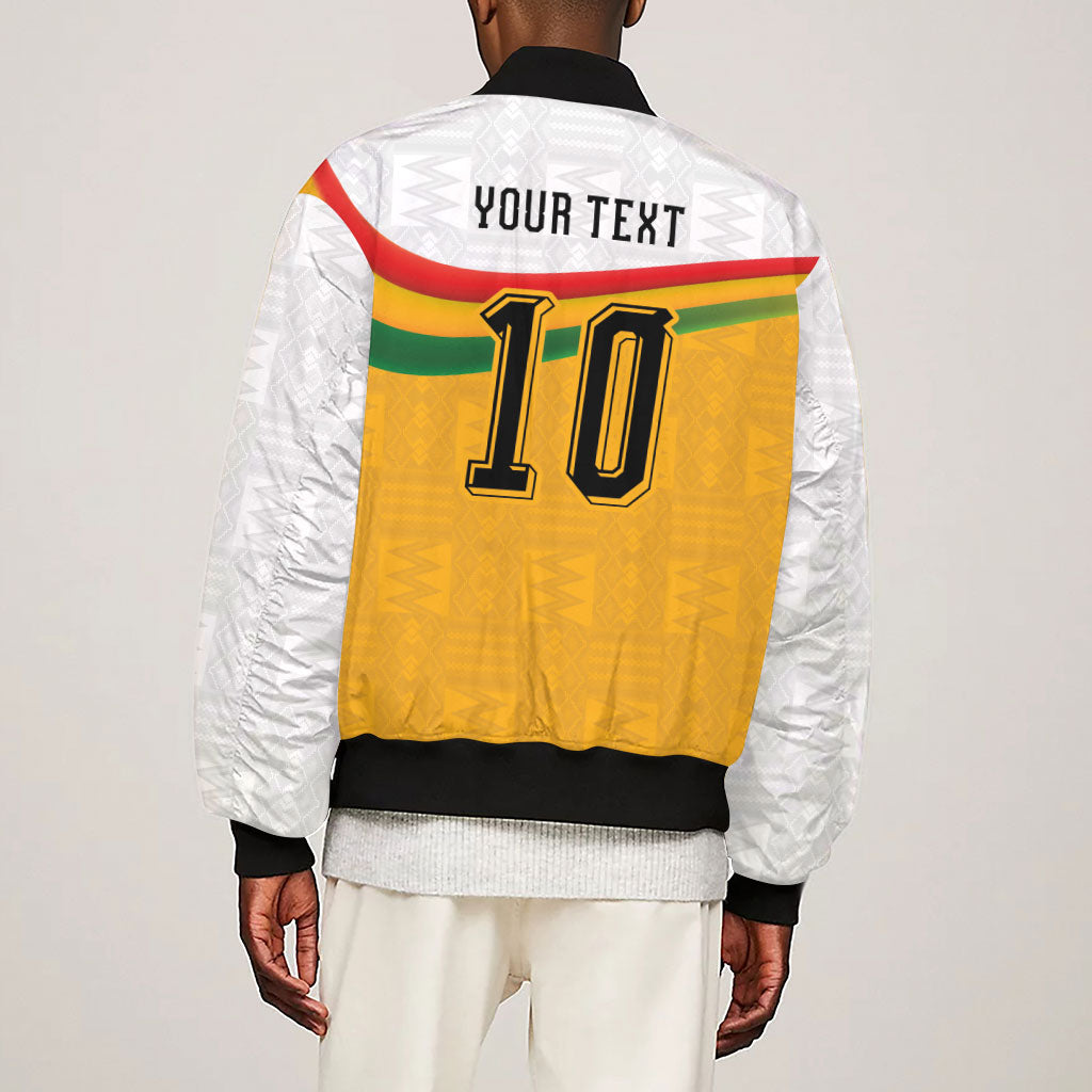 Custom Ghana Football Sleeve Zip Bomber Jacket Abstract Flag and Kente Pattern