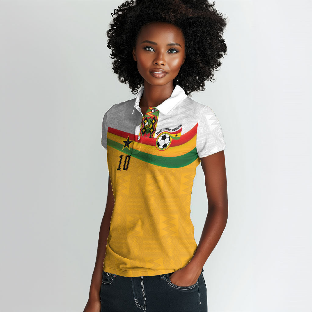 Custom Ghana Football Women Polo Shirt Abstract Flag and Kente Pattern