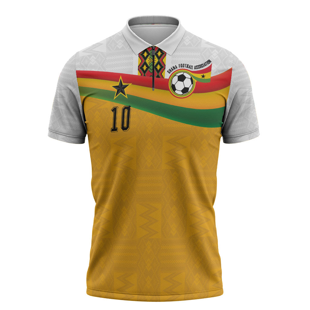 Custom Ghana Football Zipper Polo Shirt Abstract Flag and Kente Pattern