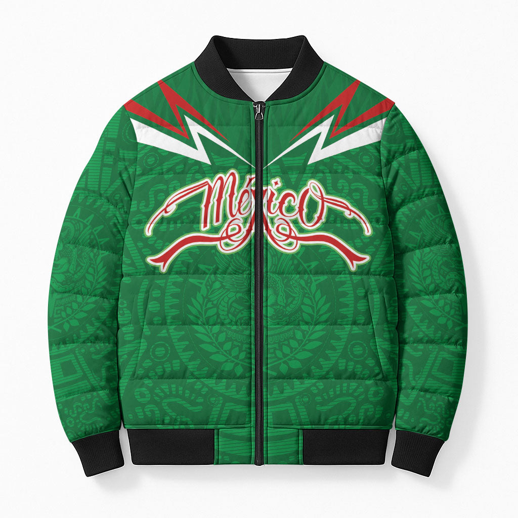 Custom Mexico Football Bomber Puffer Jacket Remixed Mexico Aztec Pattern Tribal Style