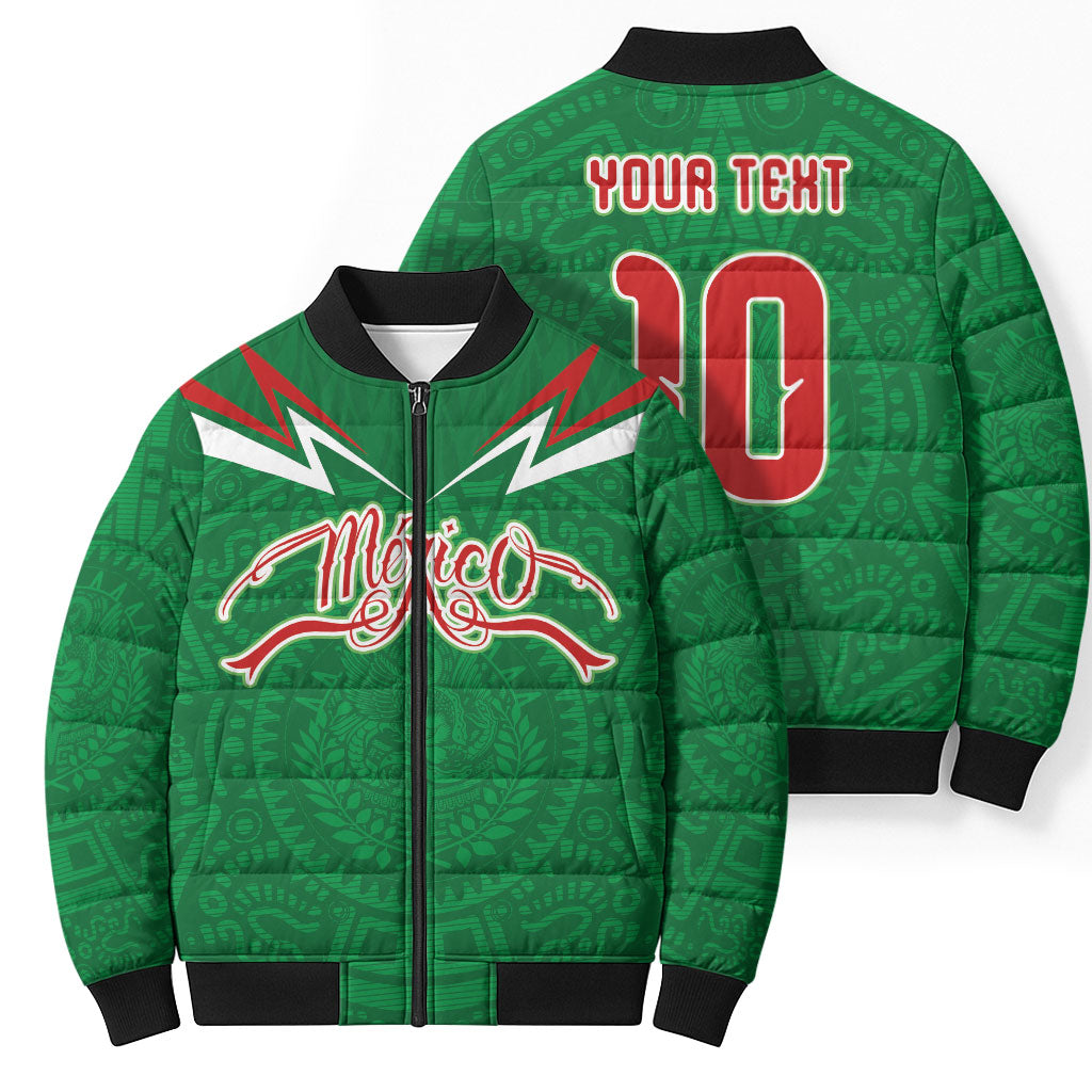 Custom Mexico Football Bomber Puffer Jacket Remixed Mexico Aztec Pattern Tribal Style
