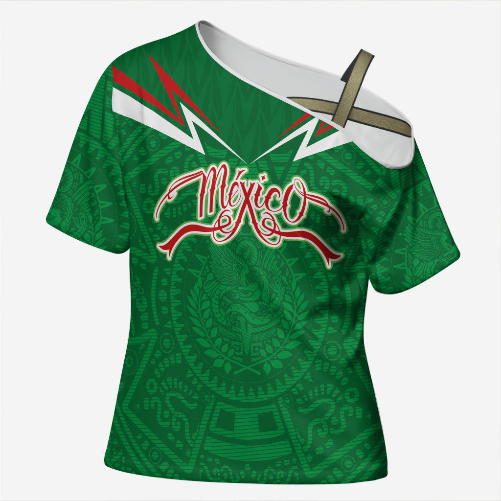 Custom Mexico Football Cross Shoulder Shirt Remixed Mexico Aztec Pattern Tribal Style