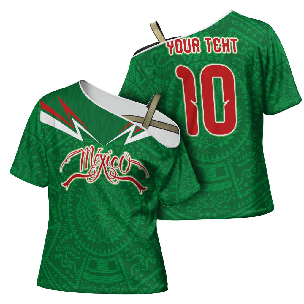 Custom Mexico Football Cross Shoulder Shirt Remixed Mexico Aztec Pattern Tribal Style