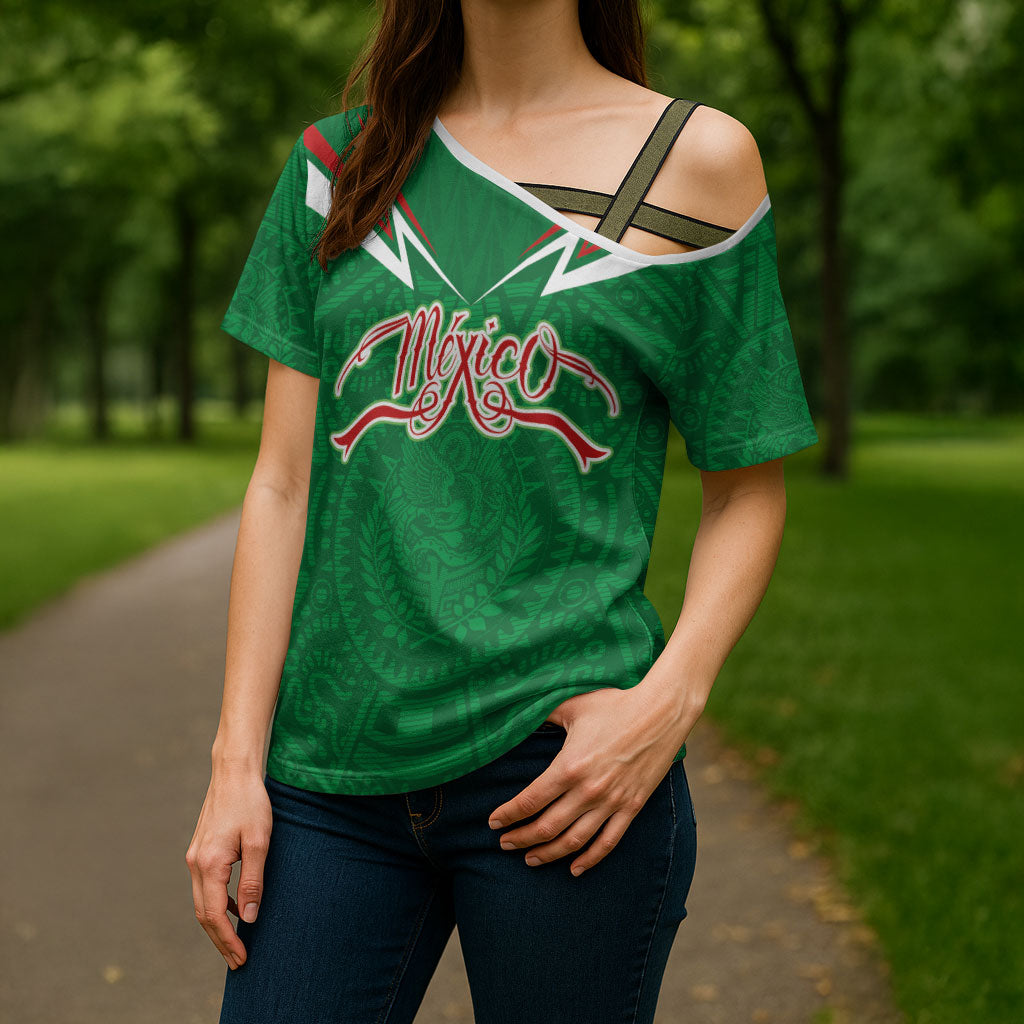 Custom Mexico Football Cross Shoulder Shirt Remixed Mexico Aztec Pattern Tribal Style