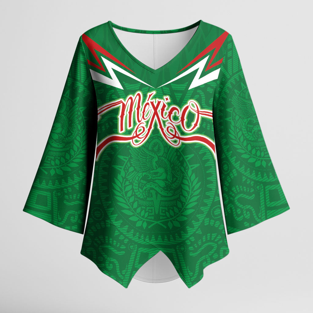 Custom Mexico Football Kimono Sleeve Blouse Remixed Mexico Aztec Pattern Tribal Style