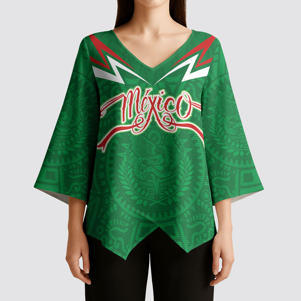 Custom Mexico Football Kimono Sleeve Blouse Remixed Mexico Aztec Pattern Tribal Style