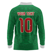 Custom Mexico Football Long Sleeve Polo Shirt Remixed Mexico Aztec Pattern Tribal Style