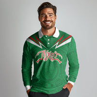 Custom Mexico Football Long Sleeve Polo Shirt Remixed Mexico Aztec Pattern Tribal Style