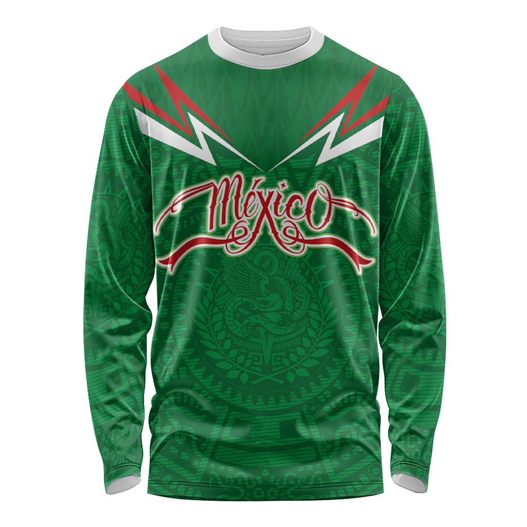 Custom Mexico Football Long Sleeve Shirt Remixed Mexico Aztec Pattern Tribal Style