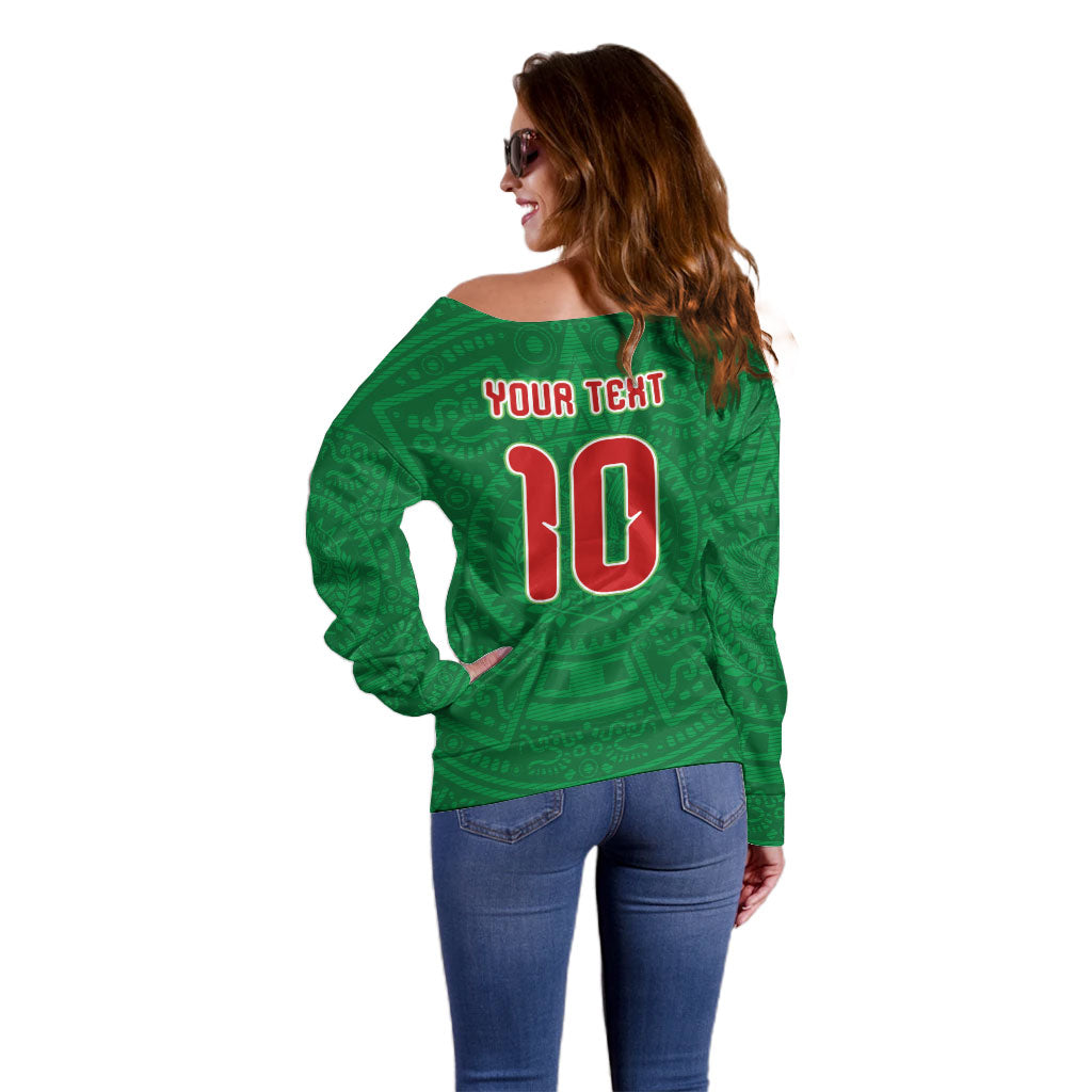 Custom Mexico Football Off Shoulder Sweater Remixed Mexico Aztec Pattern Tribal Style