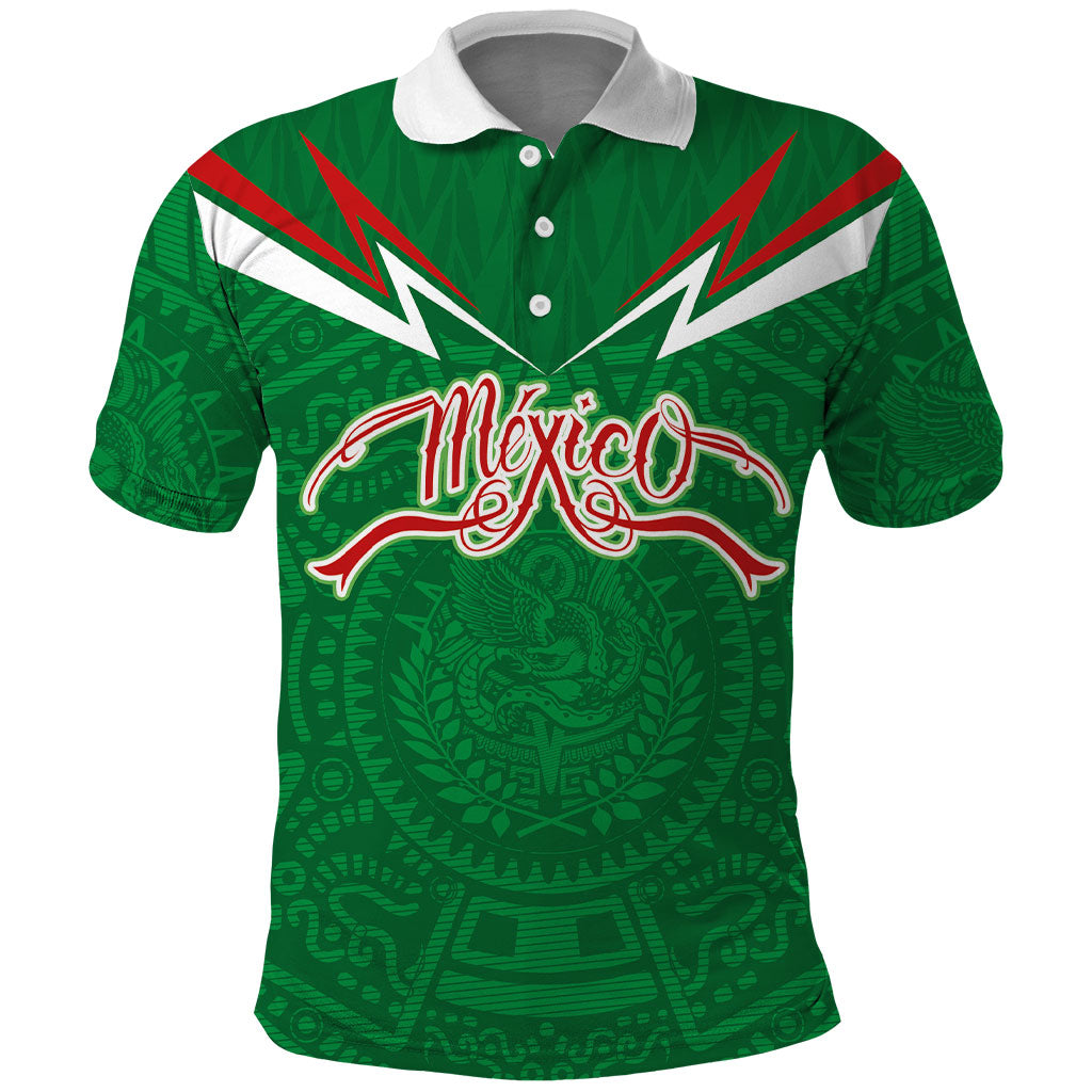 Custom Mexico Football Polo Shirt Remixed Mexico Aztec Pattern Tribal Style