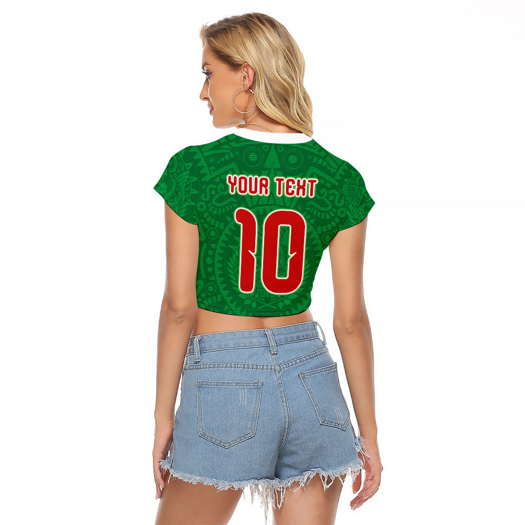Custom Mexico Football Raglan Cropped T Shirt Remixed Mexico Aztec Pattern Tribal Style