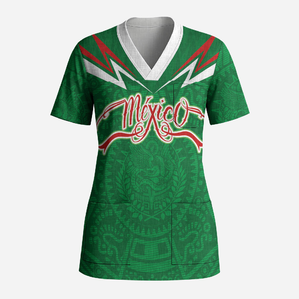 Custom Mexico Football Scrub Top Remixed Mexico Aztec Pattern Tribal Style