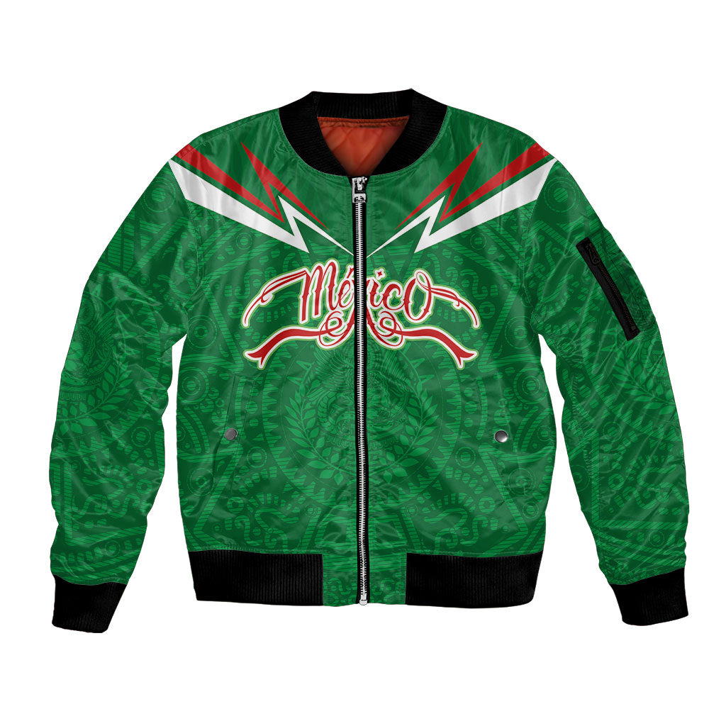 Custom Mexico Football Sleeve Zip Bomber Jacket Remixed Mexico Aztec Pattern Tribal Style
