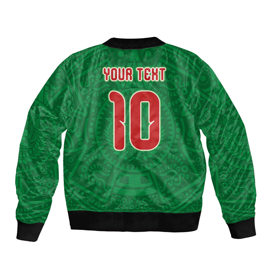 Custom Mexico Football Sleeve Zip Bomber Jacket Remixed Mexico Aztec Pattern Tribal Style