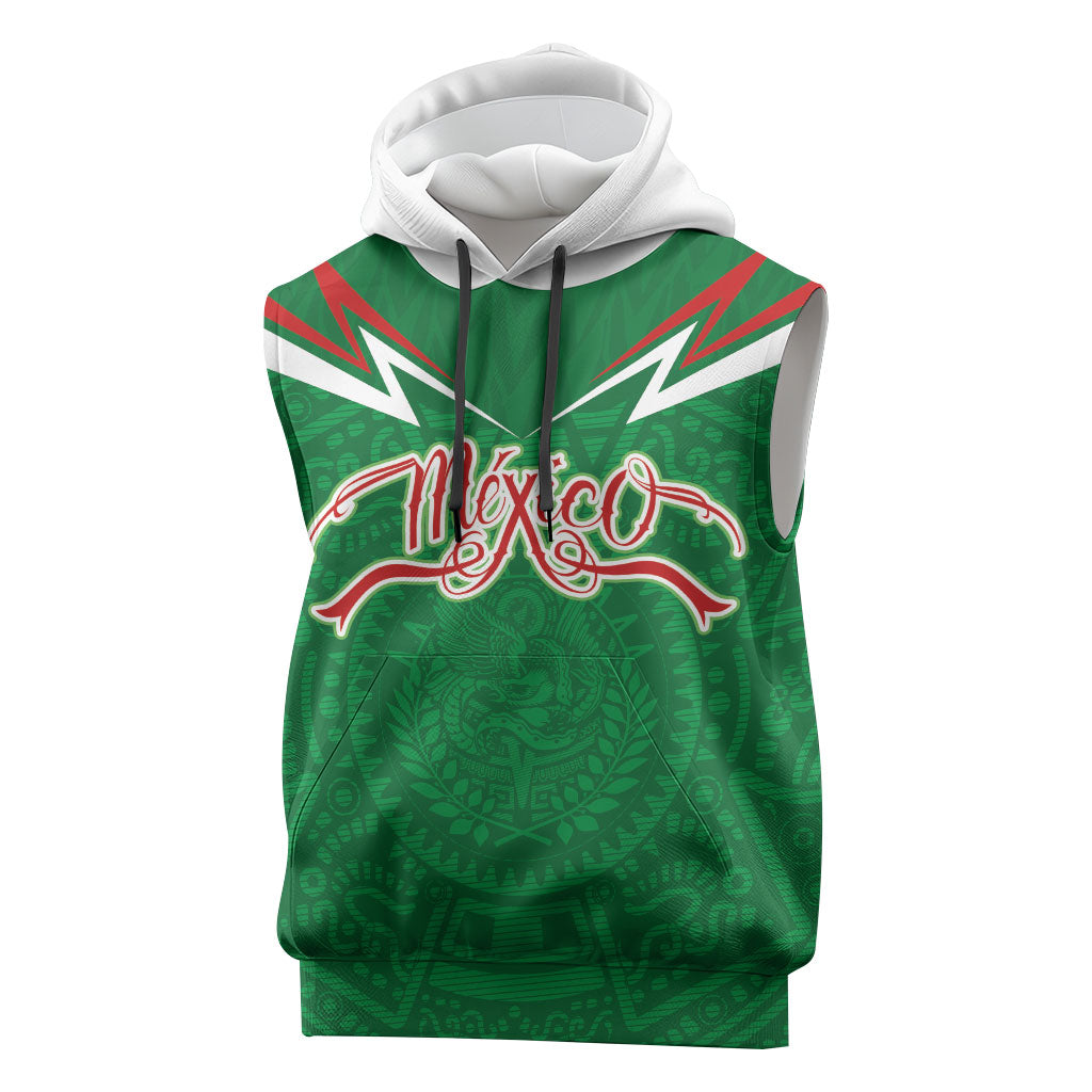 Custom Mexico Football Sleeveless Hoodie Remixed Mexico Aztec Pattern Tribal Style