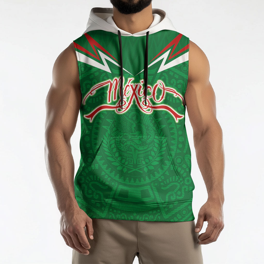 Custom Mexico Football Sleeveless Hoodie Remixed Mexico Aztec Pattern Tribal Style