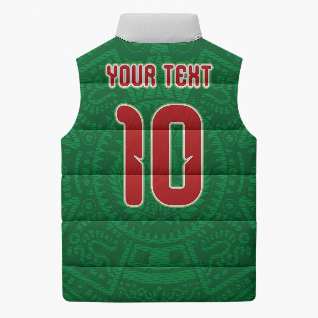 Custom Mexico Football Sleeveless Puffer Jacket Remixed Mexico Aztec Pattern Tribal Style
