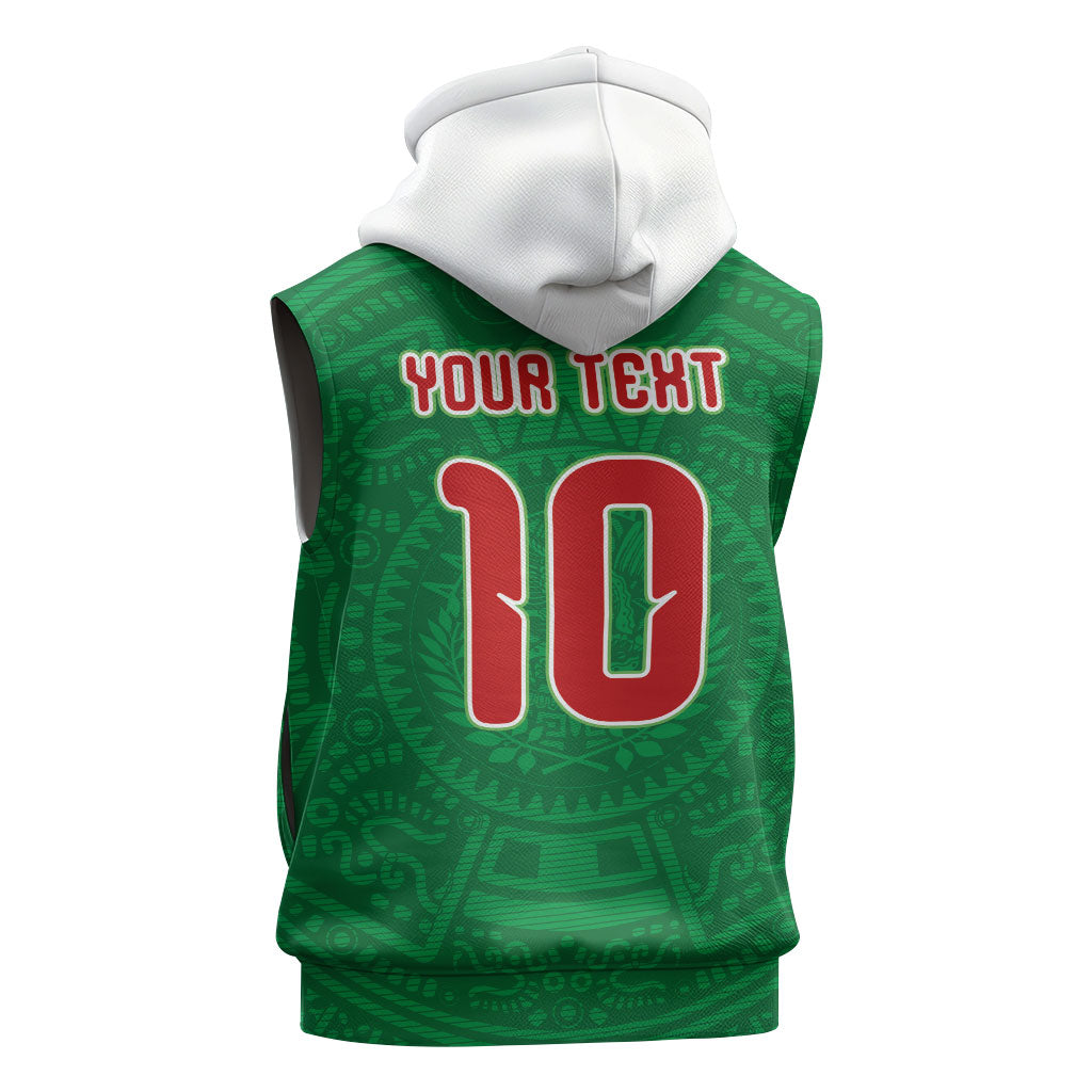 Custom Mexico Football Sleeveless Zip Hoodie Remixed Mexico Aztec Pattern Tribal Style
