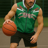 Custom Mexico Football Sleeveless Zip Hoodie Remixed Mexico Aztec Pattern Tribal Style