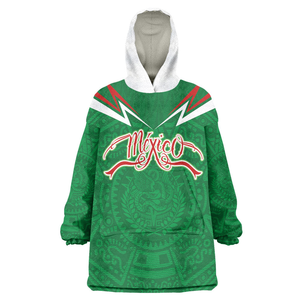Custom Mexico Football Wearable Blanket Hoodie Remixed Mexico Aztec Pattern Tribal Style