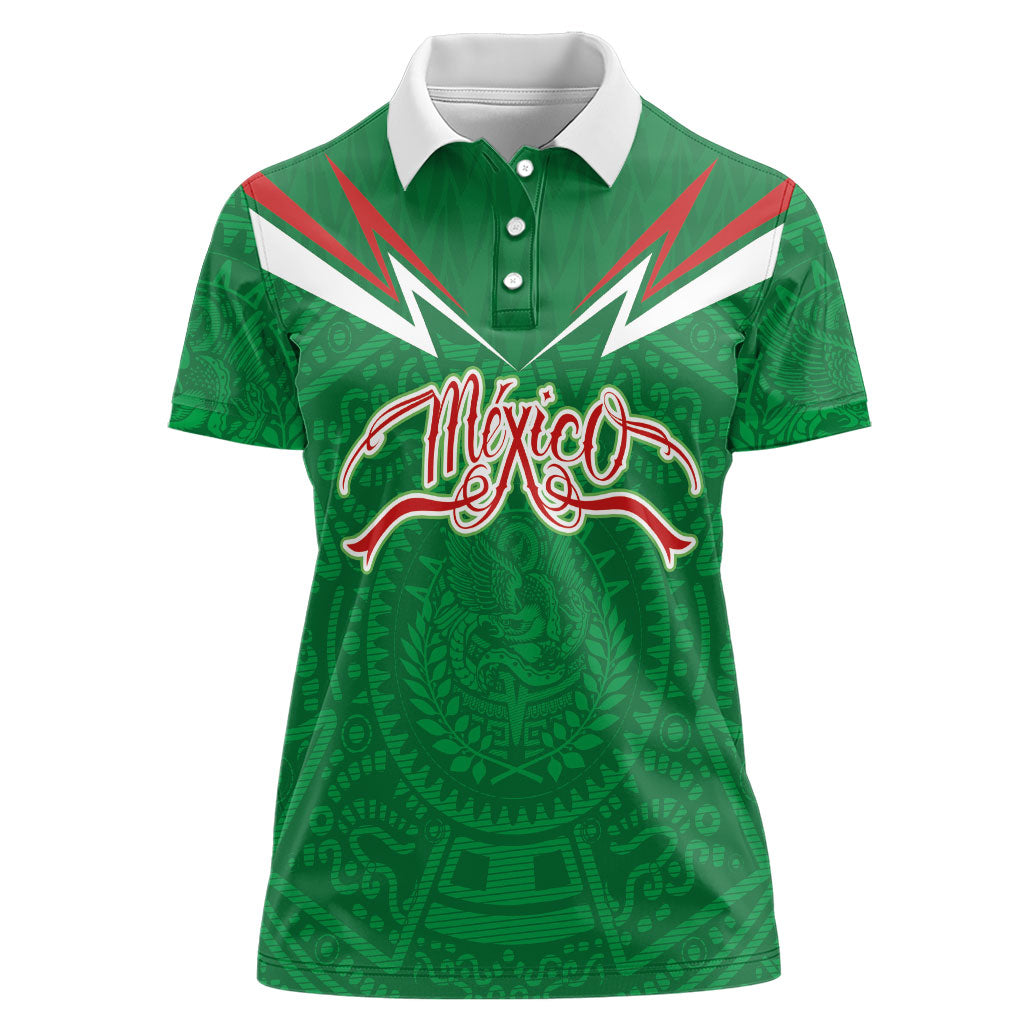 Custom Mexico Football Women Polo Shirt Remixed Mexico Aztec Pattern Tribal Style