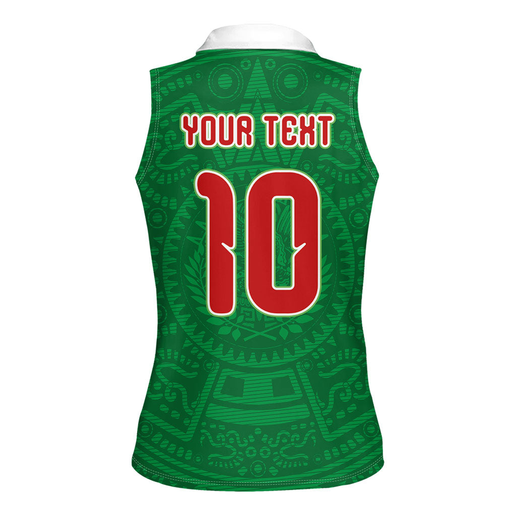 Custom Mexico Football Women Sleeveless Polo Shirt Remixed Mexico Aztec Pattern Tribal Style