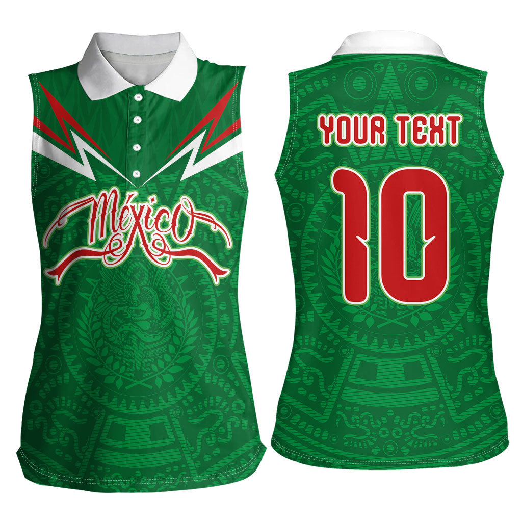 Custom Mexico Football Women Sleeveless Polo Shirt Remixed Mexico Aztec Pattern Tribal Style