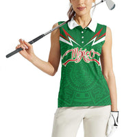 Custom Mexico Football Women Sleeveless Polo Shirt Remixed Mexico Aztec Pattern Tribal Style